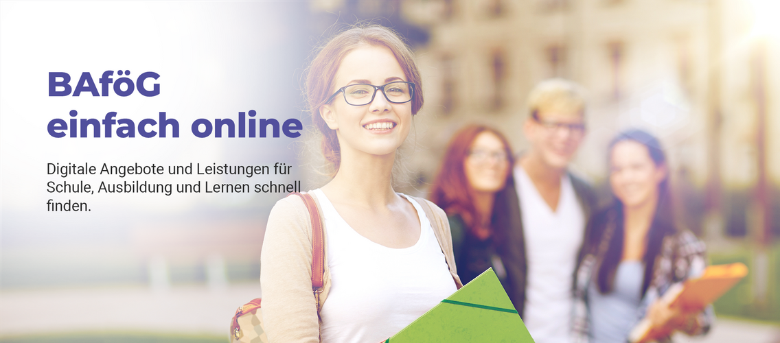 Studenten stehe vor einer Schule.